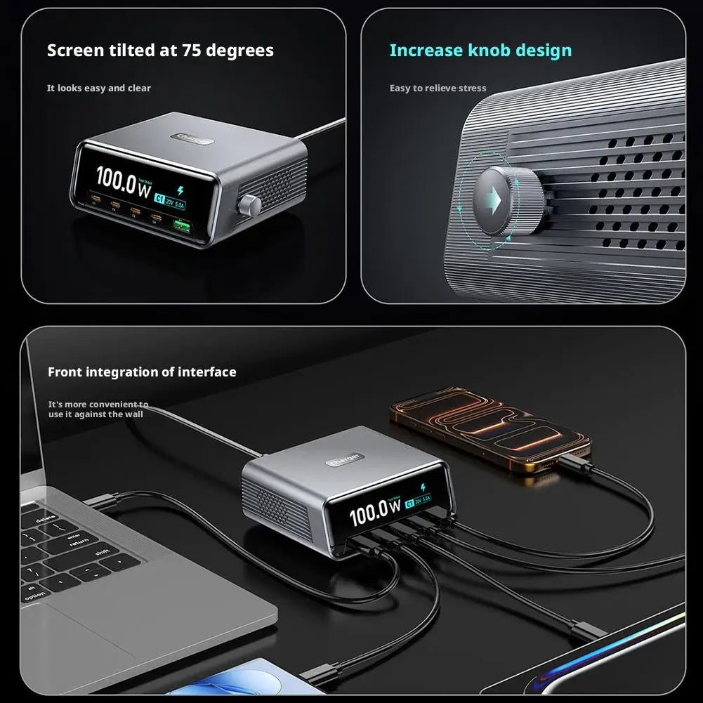 265w GaN Smart Multi-Port Desktop Charger 4 USB-C Ports And 1 USB-A Port Fast Charging For Phones And Tablets