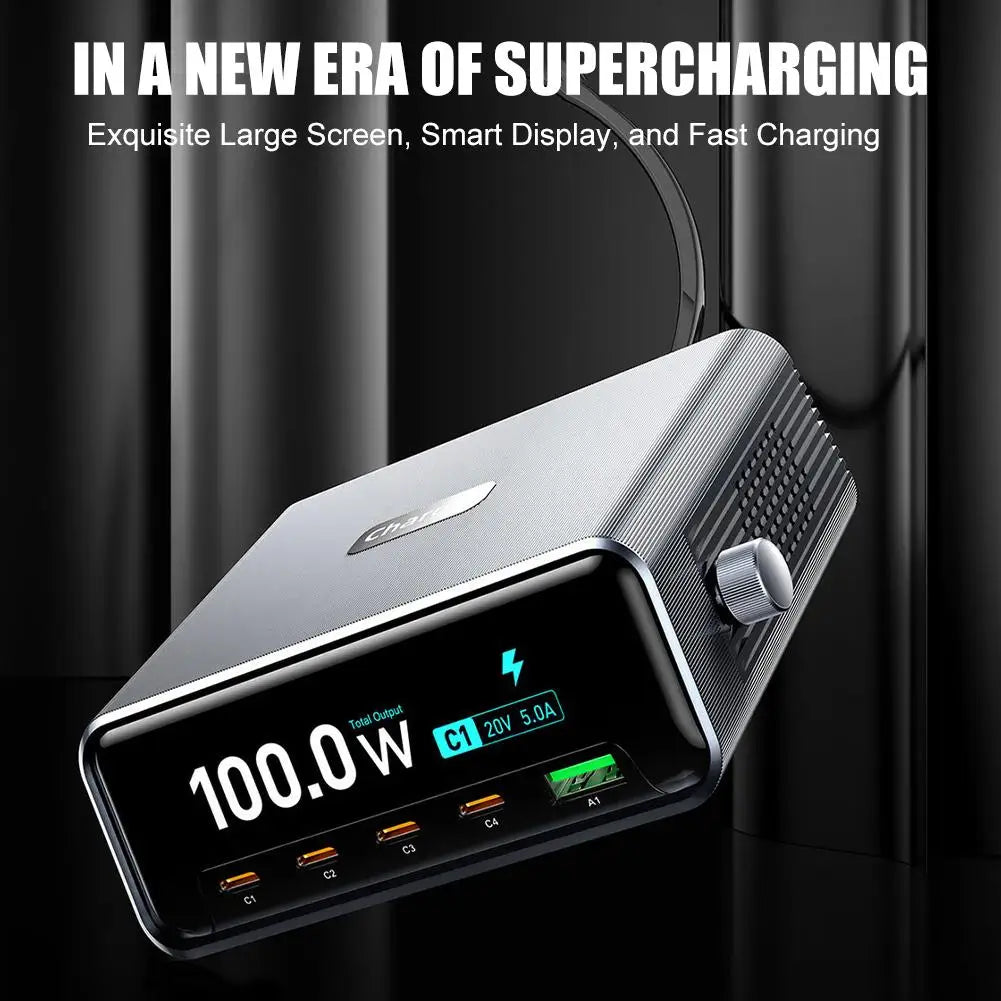 265w GaN Smart Multi-Port Desktop Charger 4 USB-C Ports And 1 USB-A Port Fast Charging For Phones And Tablets