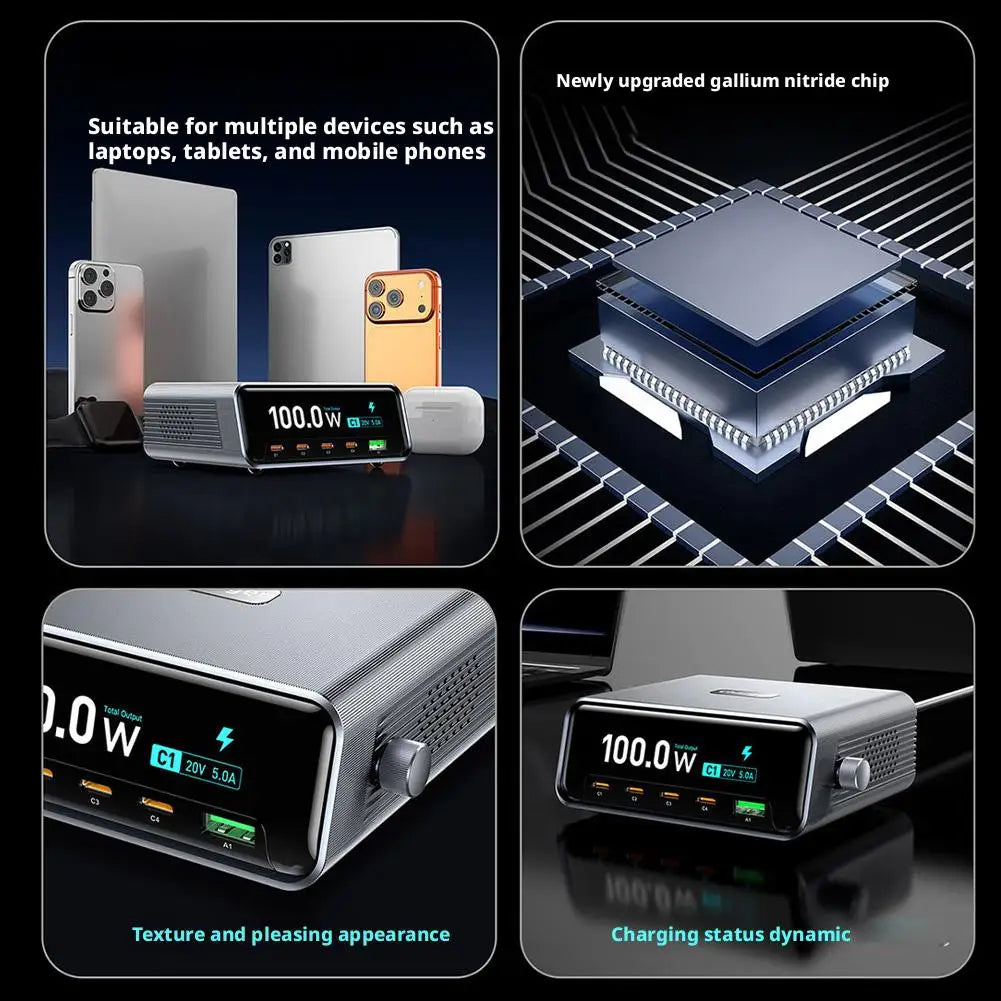 265w GaN Smart Multi-Port Desktop Charger 4 USB-C Ports And 1 USB-A Port Fast Charging For Phones And Tablets