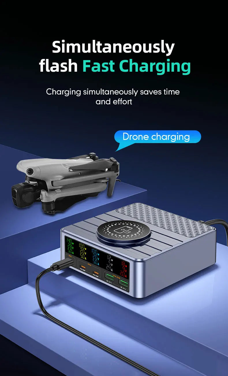 260W Wireless Multi-Port Desktop Charger QC3.0 PD3.1 Charging Mobile Phone Charger for Notebook Xiaomi Huawei Laptop