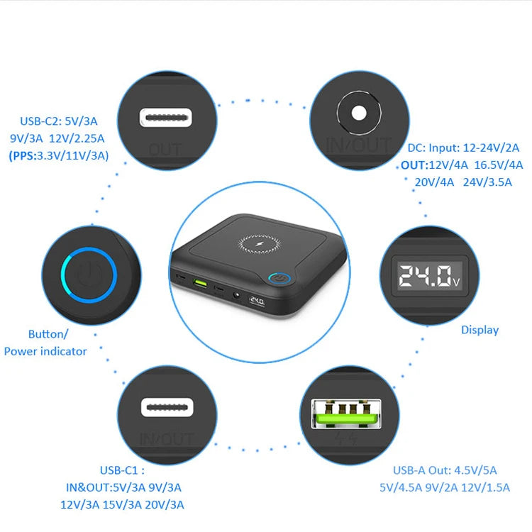 22.5w Power Bank Multipurpose Mobile Charger for Laptop Qi 3.0 Fast Charging 24volt Wireless Powerbanks 20000mah