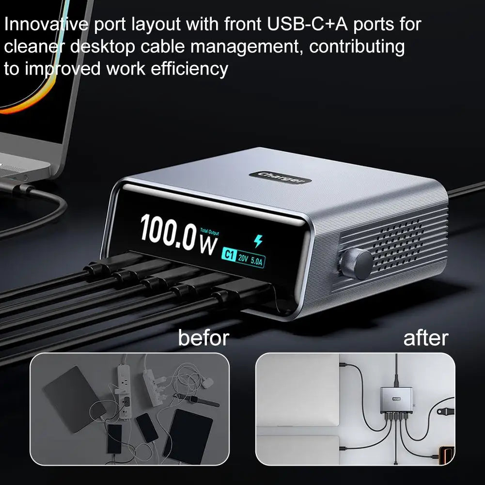 265w GaN Smart Multi-Port Desktop Charger 4 USB-C Ports And 1 USB-A Port Fast Charging For Phones And Tablets