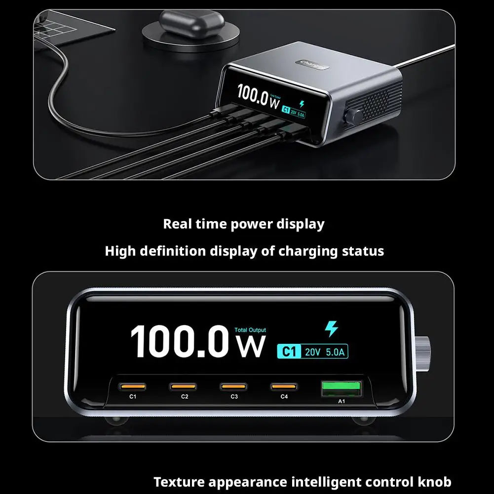 265w GaN Smart Multi-Port Desktop Charger 4 USB-C Ports And 1 USB-A Port Fast Charging For Phones And Tablets