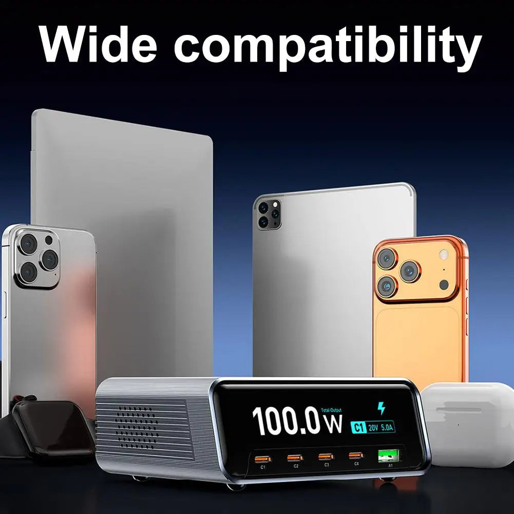 265w GaN Smart Multi-Port Desktop Charger 4 USB-C Ports And 1 USB-A Port Fast Charging For Phones And Tablets