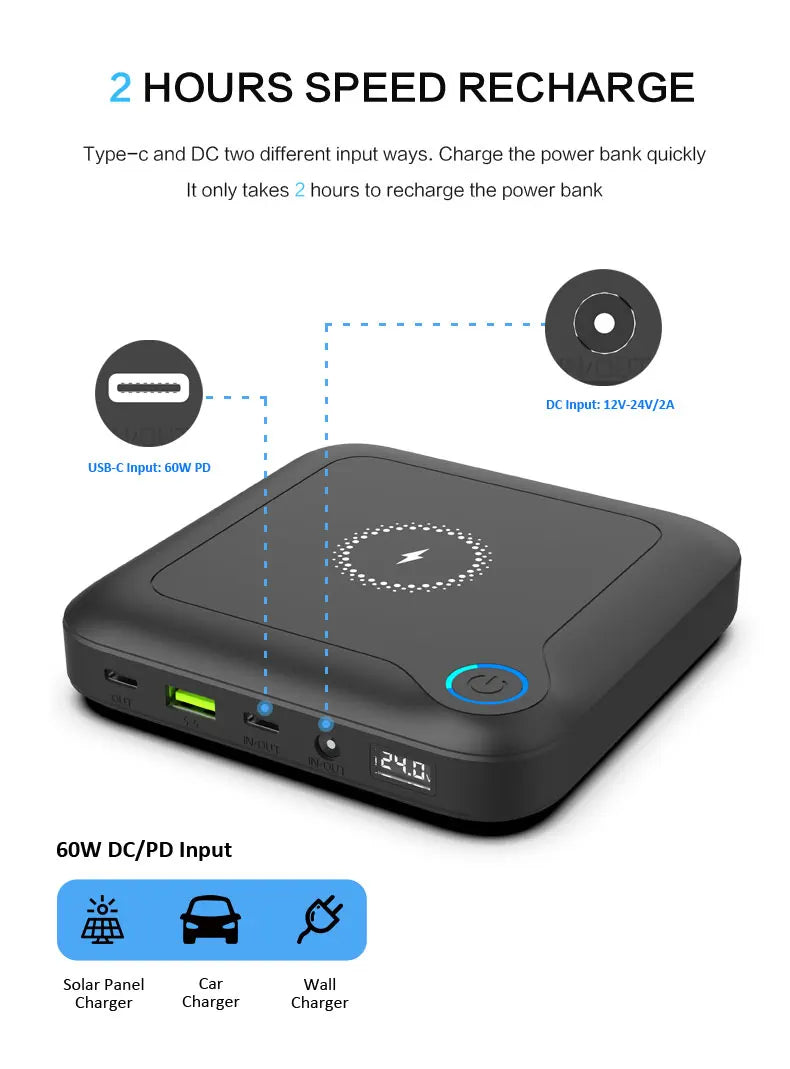 22.5w Power Bank Multipurpose Mobile Charger for Laptop Qi 3.0 Fast Charging 24volt Wireless Powerbanks 20000mah