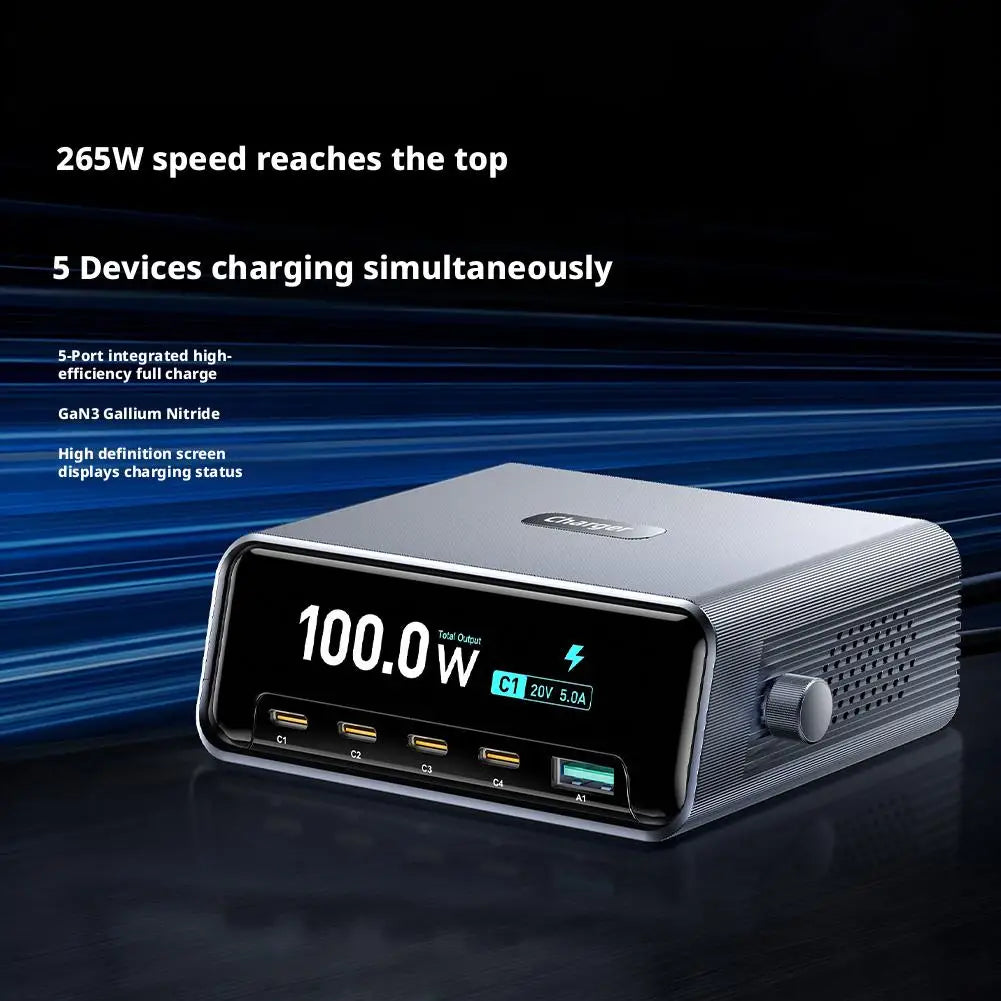 265w GaN Smart Multi-Port Desktop Charger 4 USB-C Ports And 1 USB-A Port Fast Charging For Phones And Tablets
