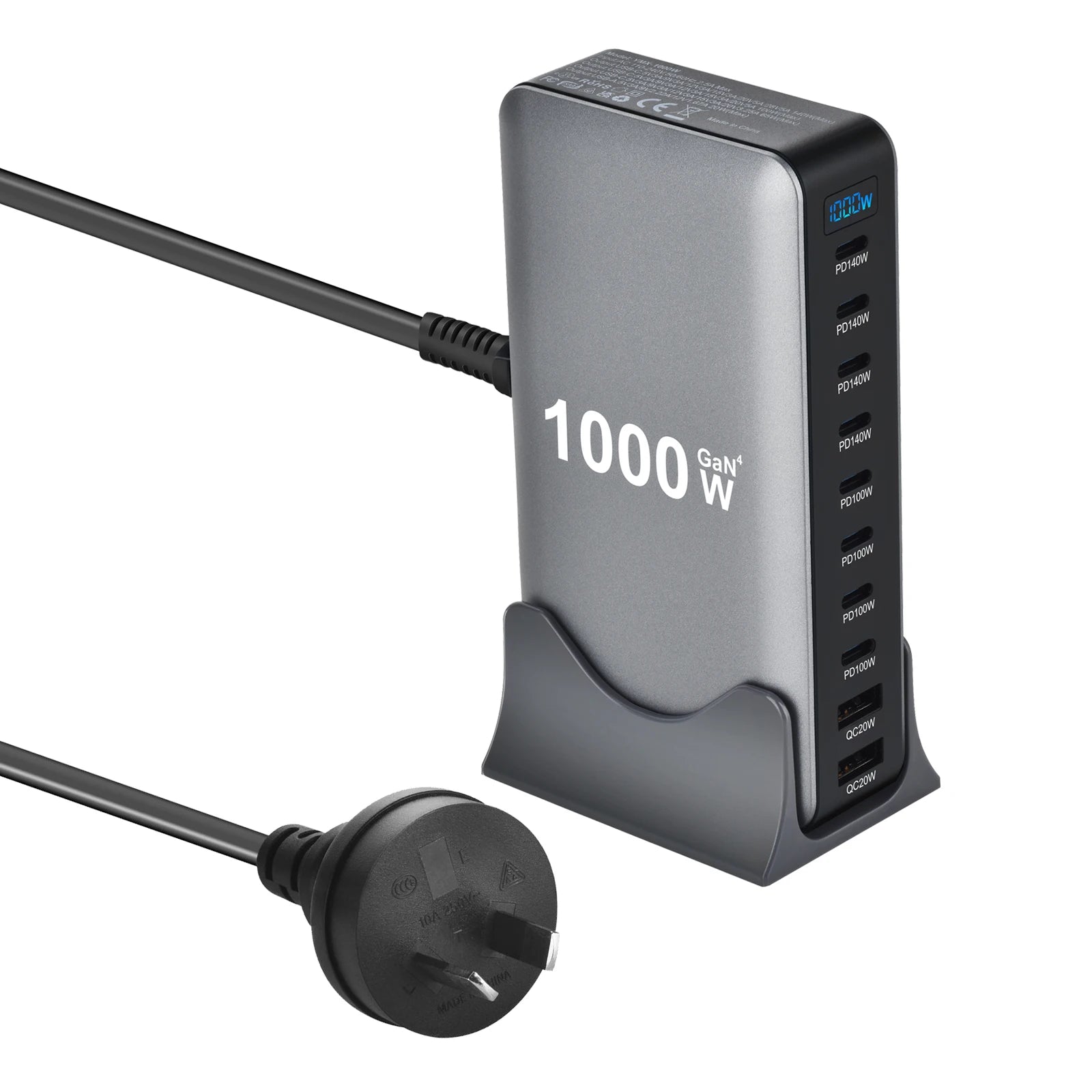 1000W Multi-Port Desktop Charger with 8C2A Fast Charging 200W Total Power for Laptops Tablets And More - New Model