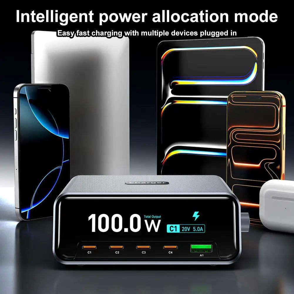265w GaN Smart Multi-Port Desktop Charger 4 USB-C Ports And 1 USB-A Port Fast Charging For Phones And Tablets