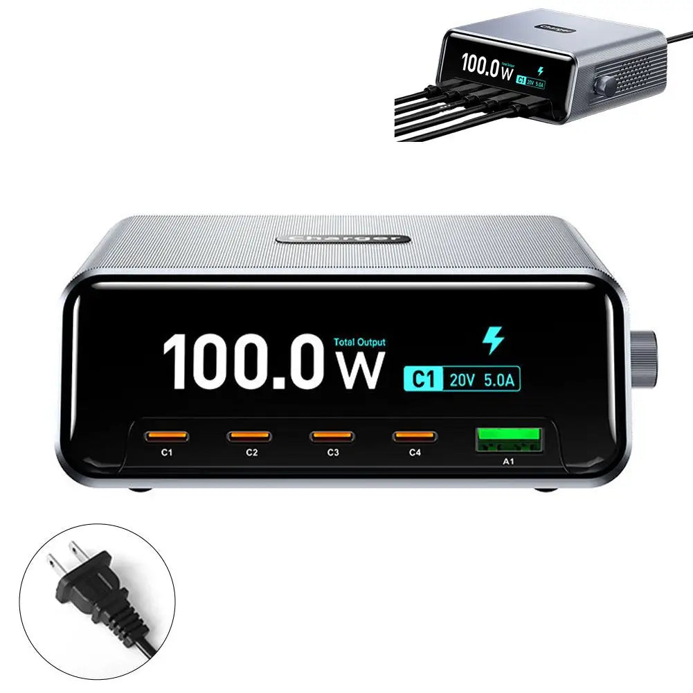 265w GaN Smart Multi-Port Desktop Charger 4 USB-C Ports And 1 USB-A Port Fast Charging For Phones And Tablets