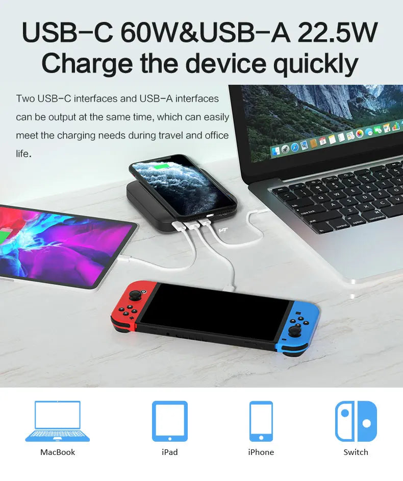 22.5w Power Bank Multipurpose Mobile Charger for Laptop Qi 3.0 Fast Charging 24volt Wireless Powerbanks 20000mah