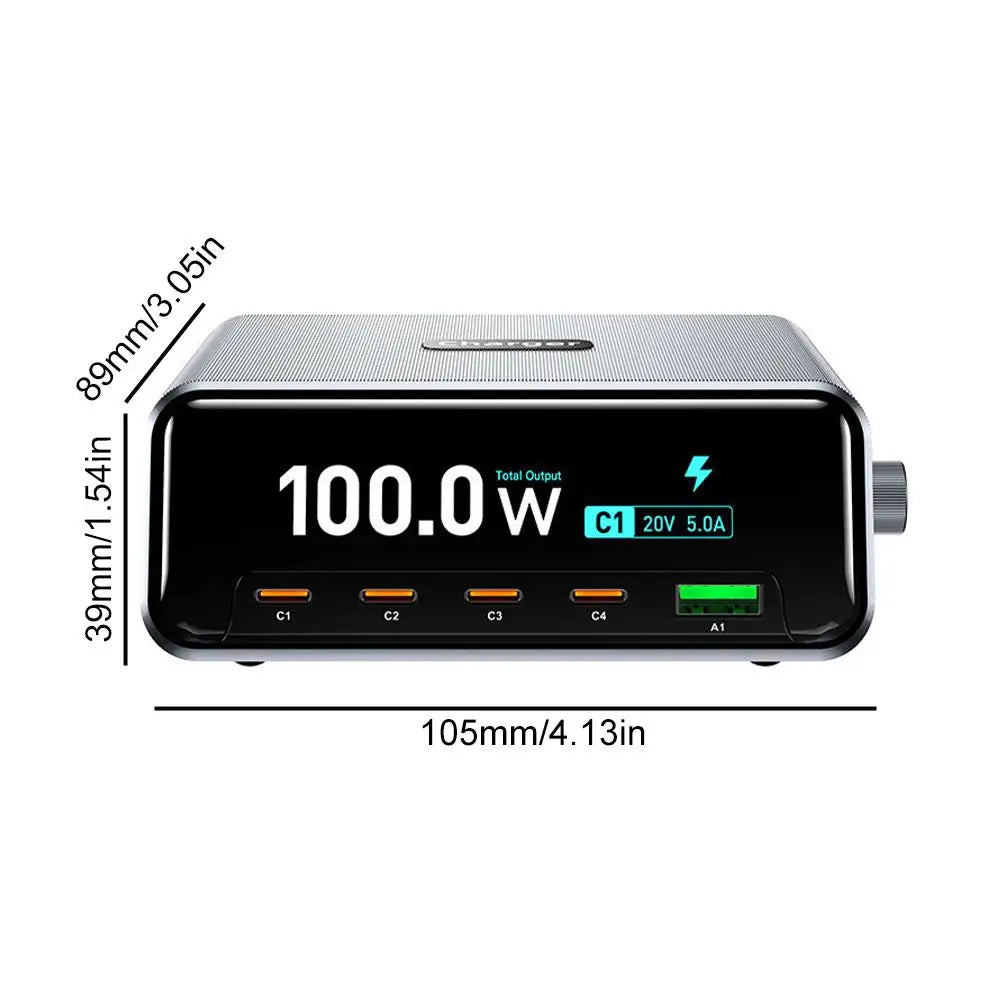 265w GaN Smart Multi-Port Desktop Charger 4 USB-C Ports And 1 USB-A Port Fast Charging For Phones And Tablets