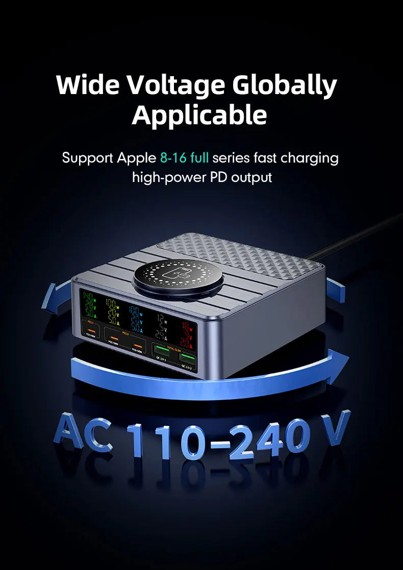 260W Wireless Multi-Port Desktop Charger QC3.0 PD3.1 Charging Mobile Phone Charger for Notebook Xiaomi Huawei Laptop