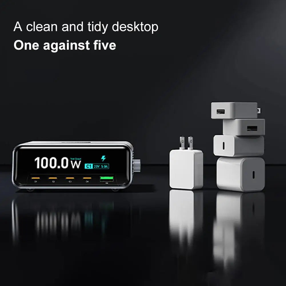 265w GaN Smart Multi-Port Desktop Charger 4 USB-C Ports And 1 USB-A Port Fast Charging For Phones And Tablets