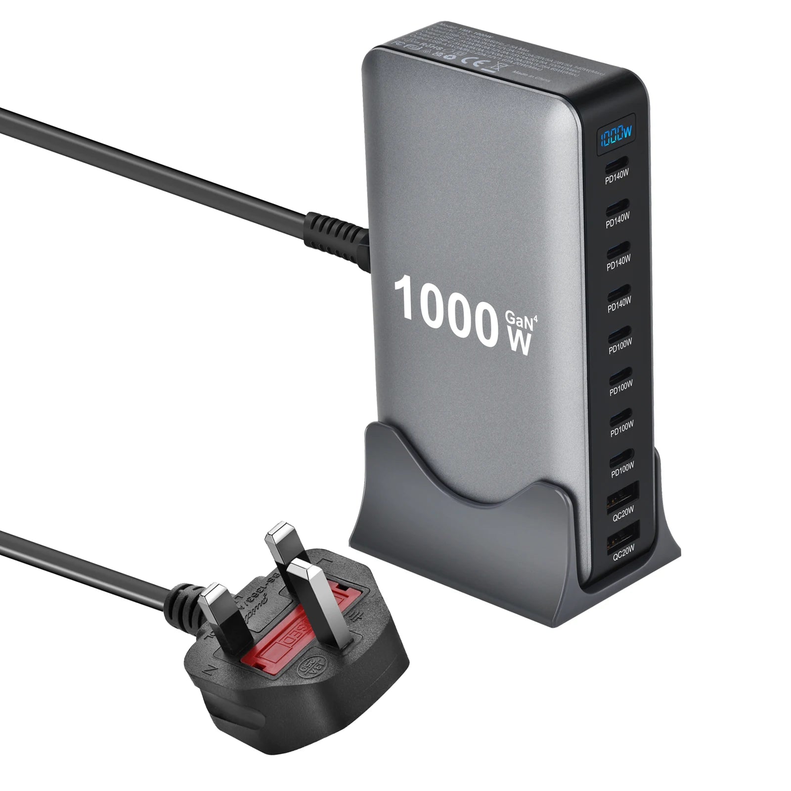 1000W Multi-Port Desktop Charger with 8C2A Fast Charging 200W Total Power for Laptops Tablets And More - New Model