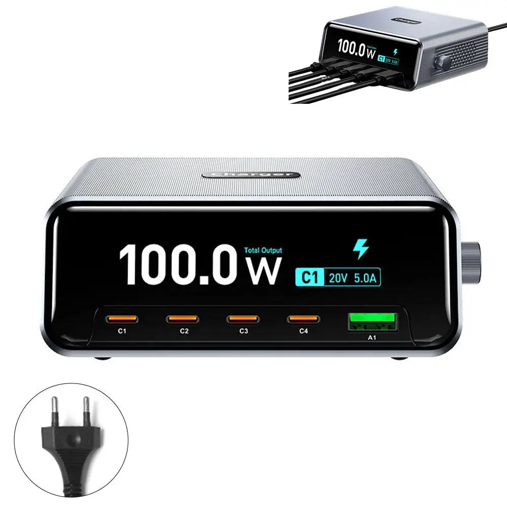 265w GaN Smart Multi-Port Desktop Charger 4 USB-C Ports And 1 USB-A Port Fast Charging For Phones And Tablets